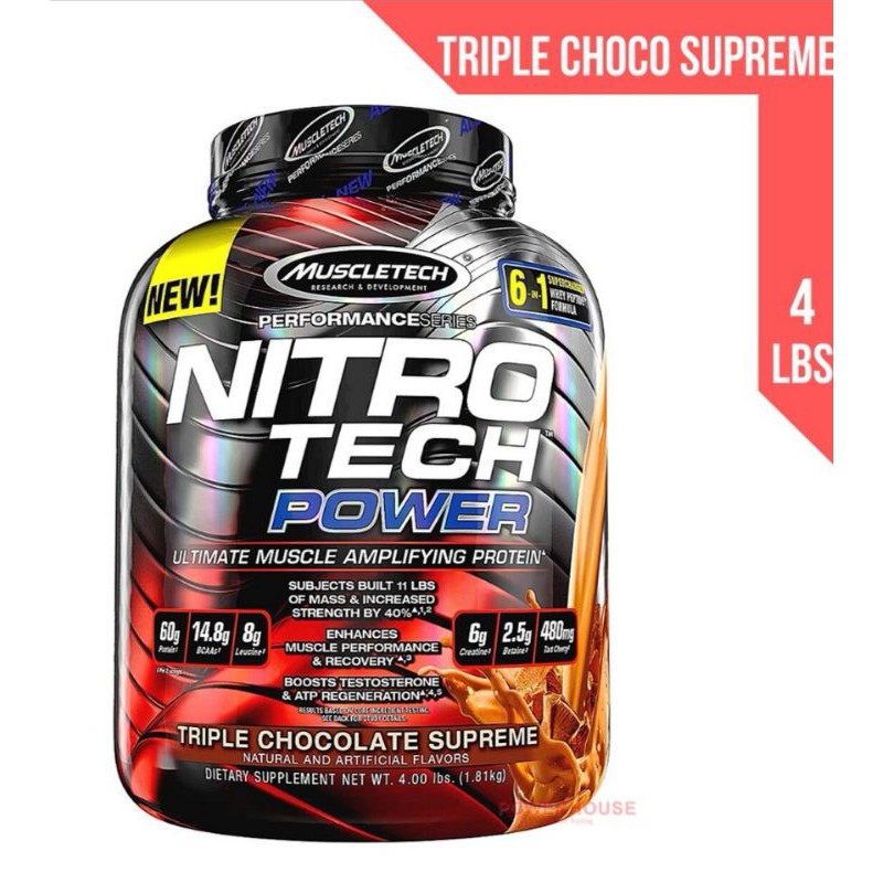 Muscletech Nitro Tech Power 4lbs Whey Protein Isolate Fast Muscle Recovery Lean Muscle