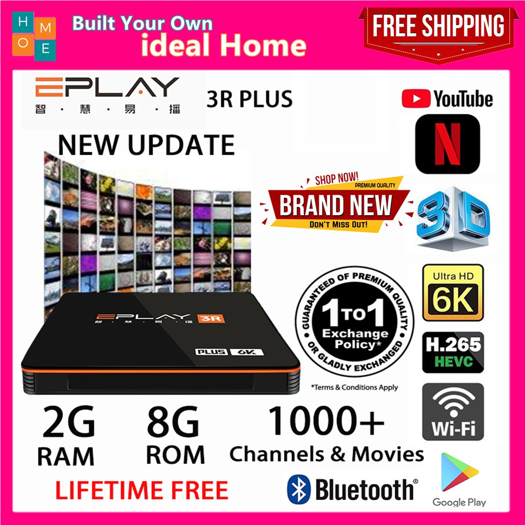 Free Netflix New 2 8gb Eplay 3r Plus Android Tv Box Bluetooth Tvbox Pre Installed 1000 Live Channel Shopee Malaysia