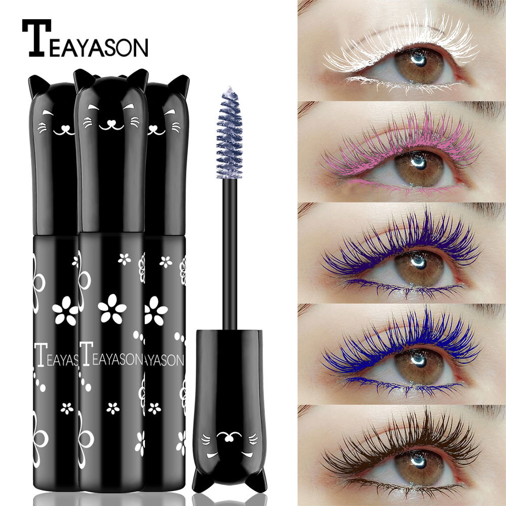 🍒Ready Stock NFS🍒 TEAYASON Colourful Mascara Waterproof Long Lasting Curling Thick White Green Red Blue Purple 4D Silk Fiber Mascara