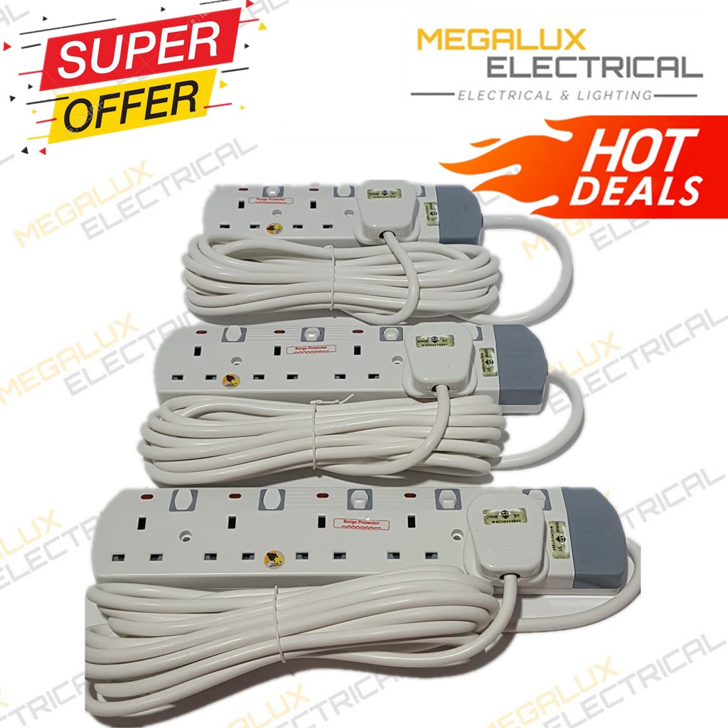 [SIRIM]2 / 5MTR WHITE SERIES Portable Extension Trailing Socket Extension Plug Cok Sambung Adapters Extansion plug kabel