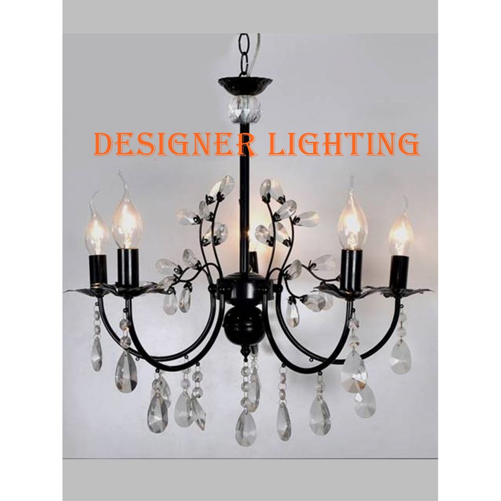 Chandelier pendant light crystal black lampu gantung ...