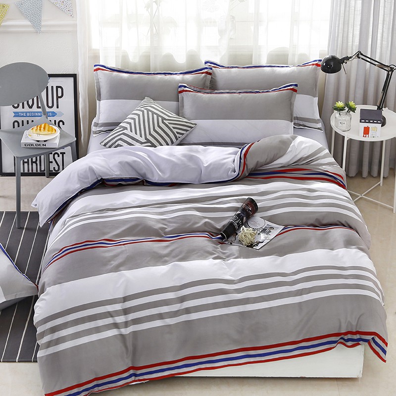 Grey Striped Bedding Set Zip Open Quilt Duvet Cover Flatsheet