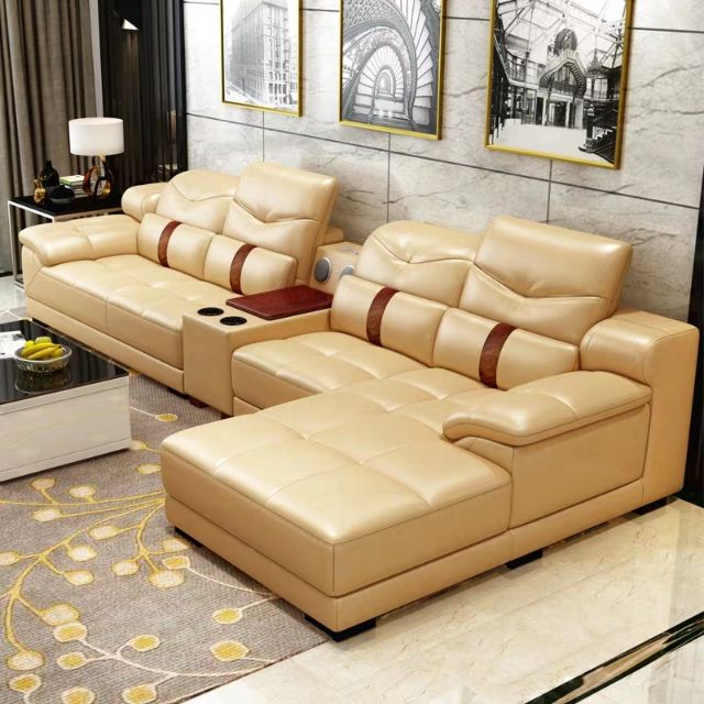 Leather Leather Sofa Top Layer Leather Large Living Room Simple
