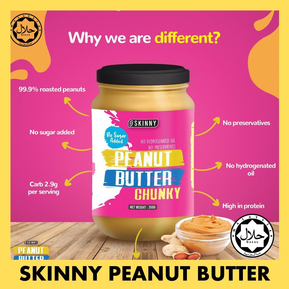 Skinny Peanut Butter Chunky (Sugar Free) - 300g [HALAL/Diet Atkins/No ...