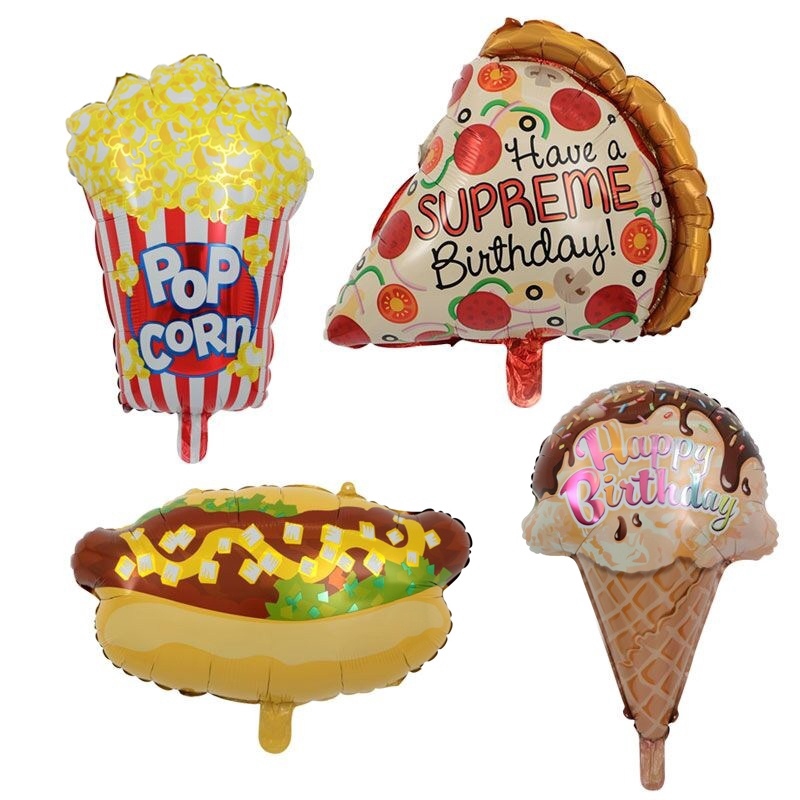 2pcs Ice Cream Hamburger Popcorn Pizza Foil Balloons Birthday