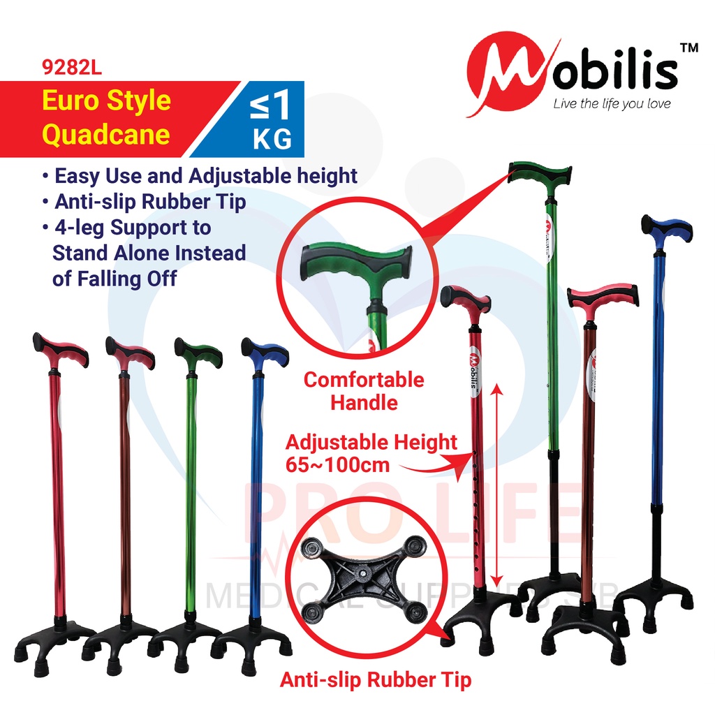 Mobilis Euro Style Quadcane MO-9282L with FOUR legs Tongkat 4 kaki Anti-slip Rubber Tip
