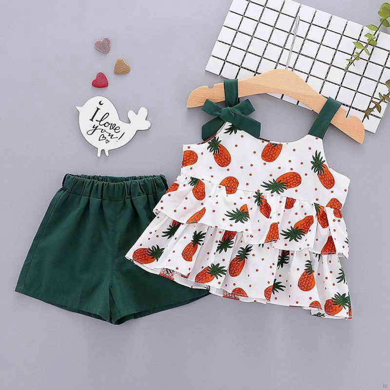 Set 2Pcs Kaos  T Shirt Casual Tanpa  Lengan  Gambar  Buah dan 