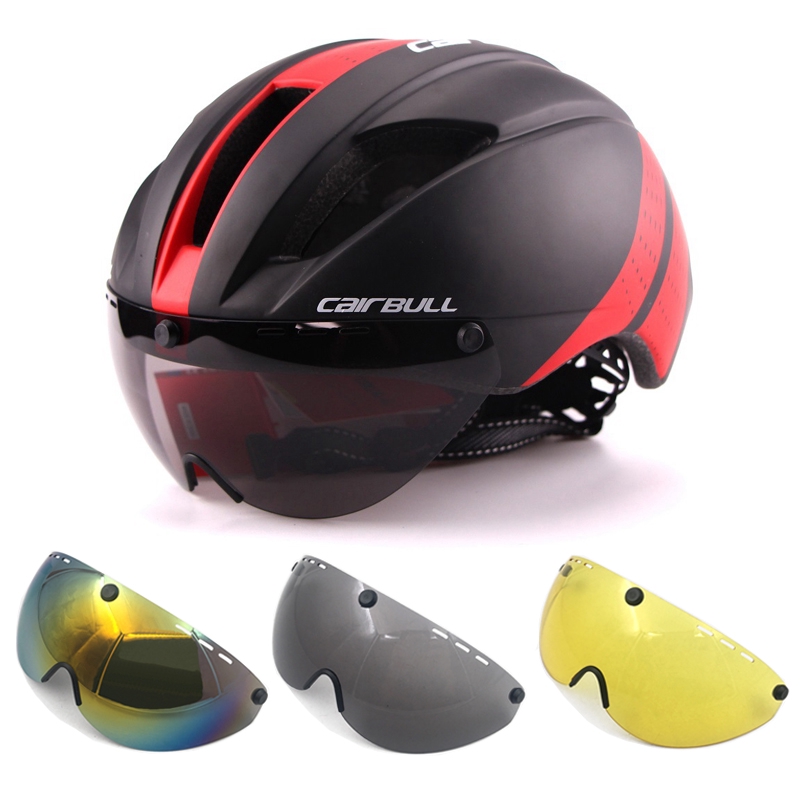 Details about  / Aero Helmet Time Trial Cycling Men Women Goggles Race Road Bike Lens M 57cm