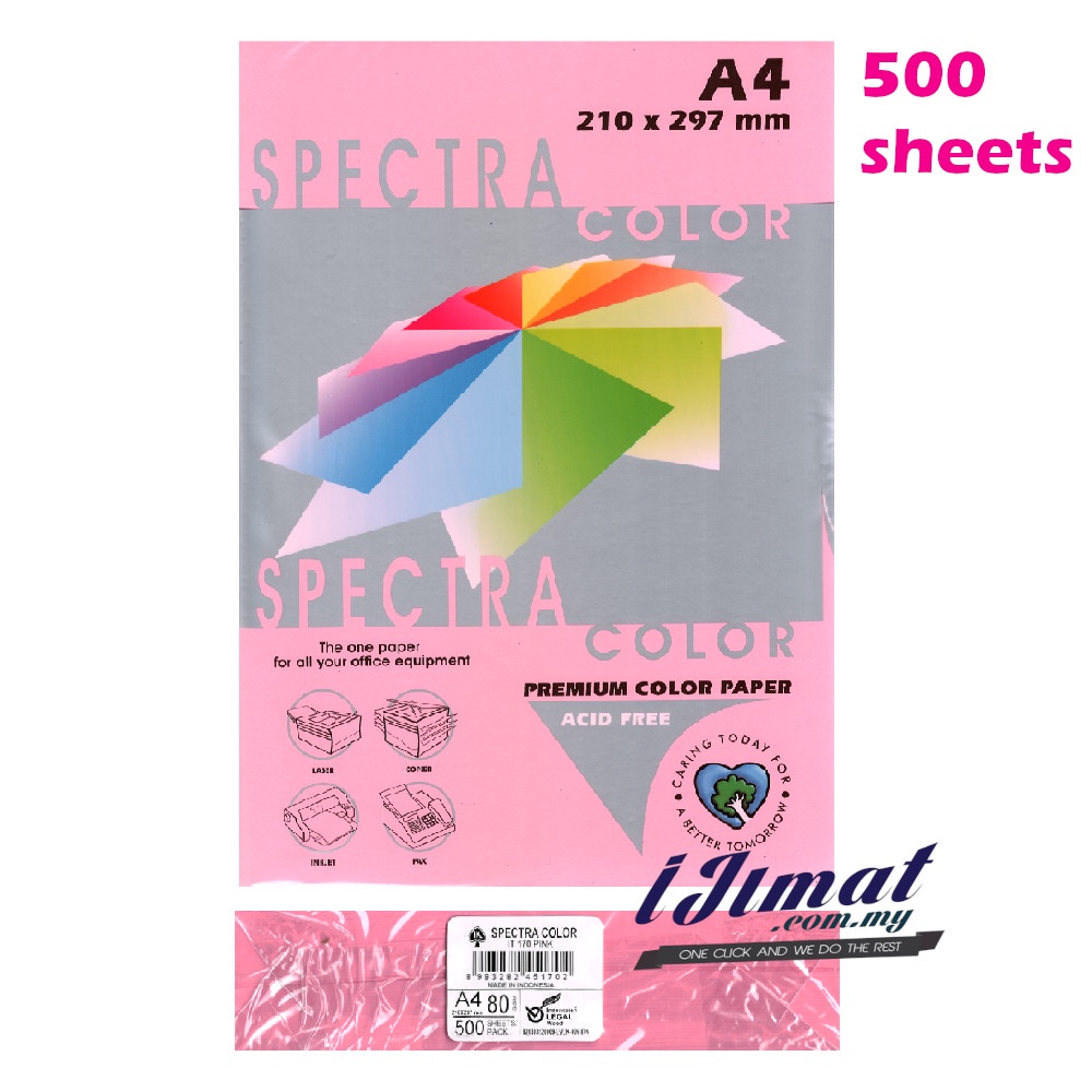 Sinar Spectra A4 Premium Colour Paper 80gsm Light Green Pink 500pcs 500sheets 210mmx297mm 8814