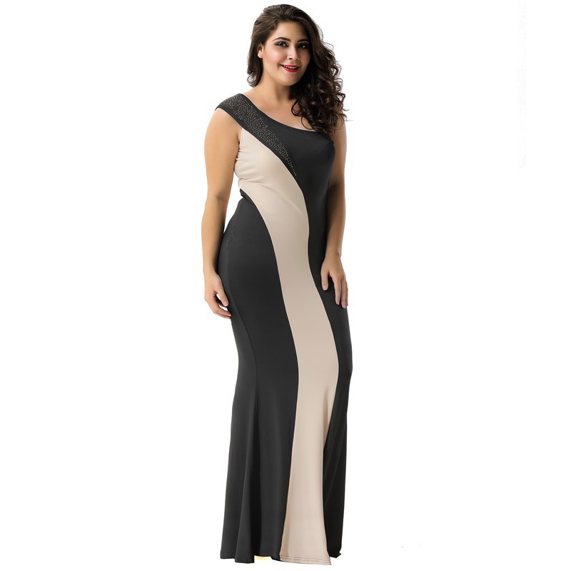 Floor Length Sequined Formal Women Plus Sizes One Shoulder Black