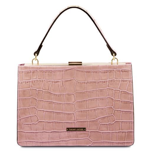 TL IRIS CROC PRINT LEATHER HANDBAG NUDE TL141839