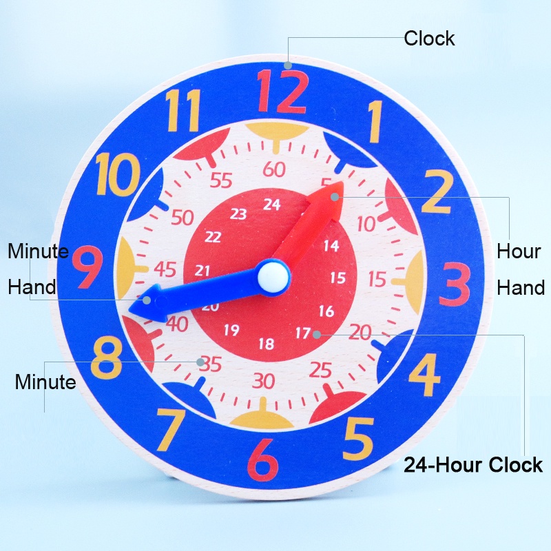 Montessori Math Toys Wooden Clock Kids Learn To Tell The Time Wood Watch Early Learning Teaching Clock Model Aids