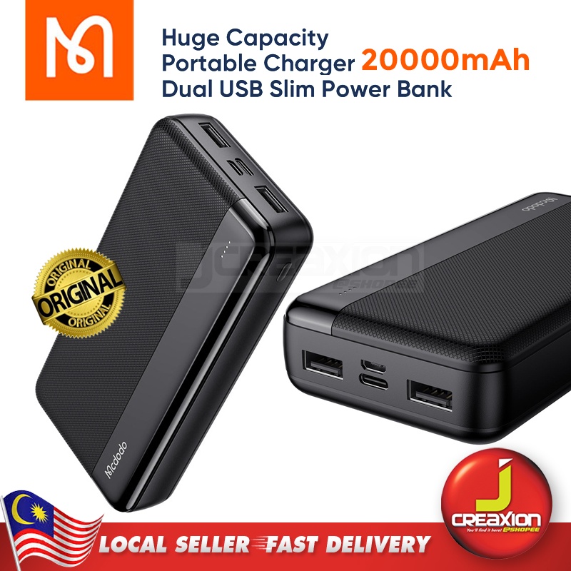 Mcdodo MC 1370 Dual USB Port 20000mAh Slim Power Bank Powerbank Shopee Malaysia