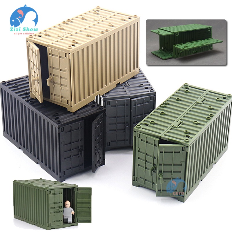 LEYU Building Blocks Military Weapon Container Cargo Box Model MOC Compatible Soldiers Police Figure Assemble Storage Box