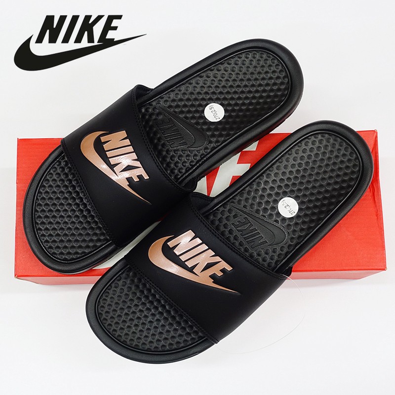 nike slippers black and gold