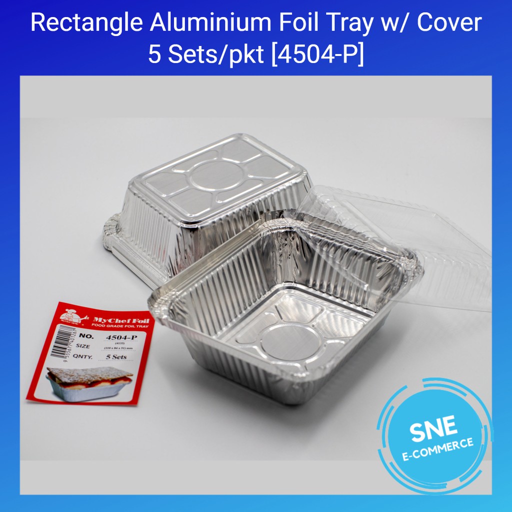 Aluminium Foil Tray With Cover 4504 P Rectangle Shape Medium Size 5 Sets Mychef Brand Shopee Malaysia