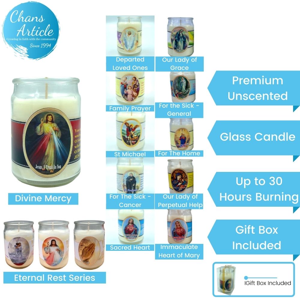 Prayer Candle 81507 Premium Unscented Devotional Candle with Holy Picture & Prayers 30 Hours Burning - Gift Box Included