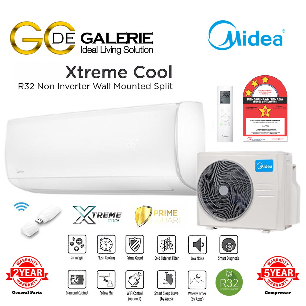 Midea Msag 10crn8 Air Conditioner Xtreme Cool Series 1 0hp R32 Wall Non Inverter With Ionizer 1hp Wifi Optional