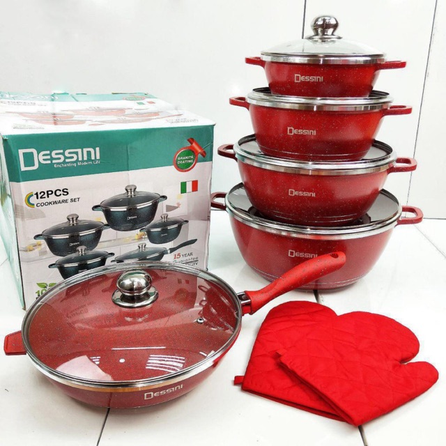 READY STOCK SET PERIUK DESSINI  ITALY 12 PCS NON STICK 