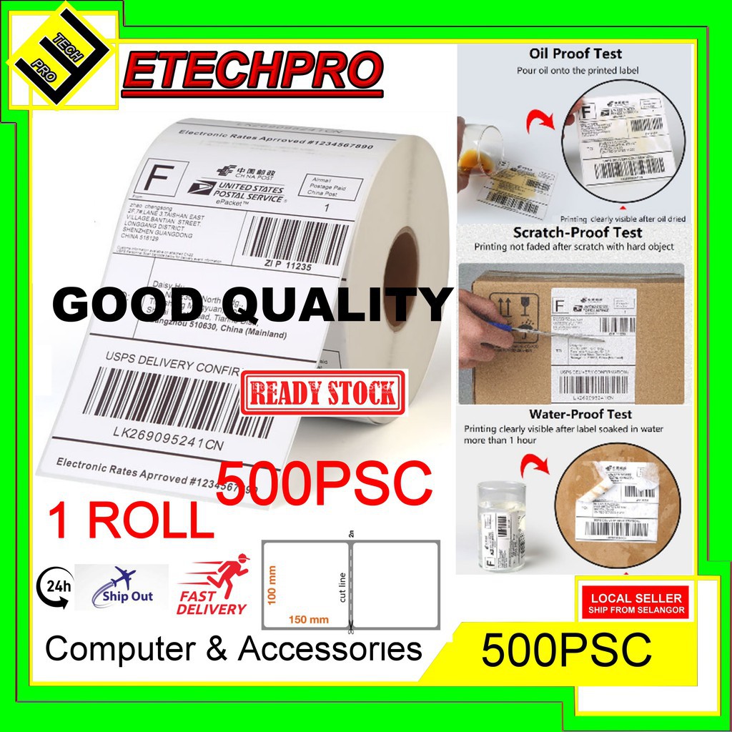 A6 Thermal Paper Shopee Waybill Shipping Label Consignment Note Sticker 100 150mm 10 15cm 热敏标签 Shopee Malaysia