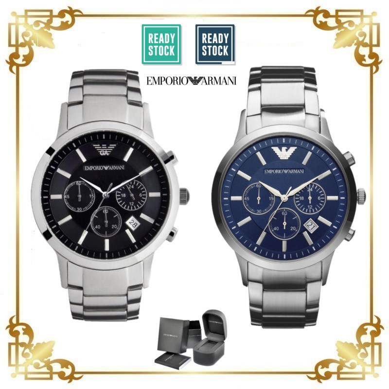 [Original] Emporio Armani Classic Chronograph Black Blue Dial Steel