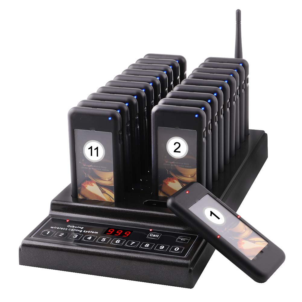 Restaurant Wireless Paging System Pager Calling Button Keypad+20 Numbers Calling