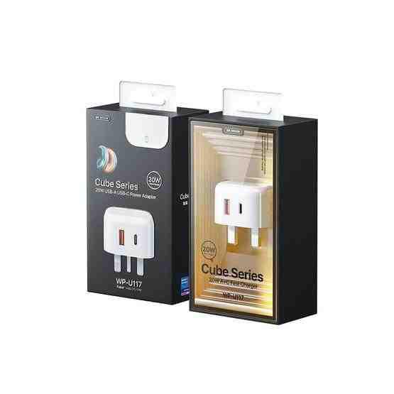 READY STOCK WK WP-U117 20W Type-C / USB-C + USB Fast Charging Travel Charger Power Adapter with Light, UK Plug