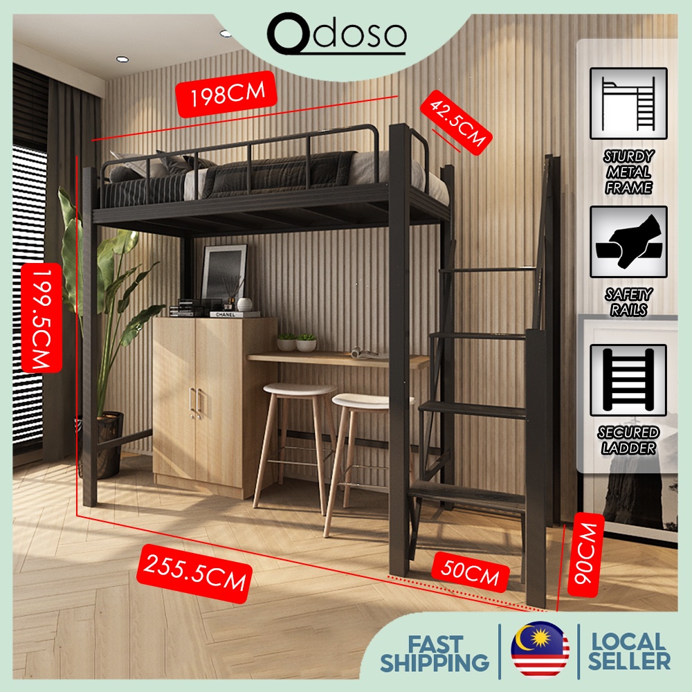 HP064 Upper Bunk Bed Frame Double Decker Bed Frame with Ladder Steel