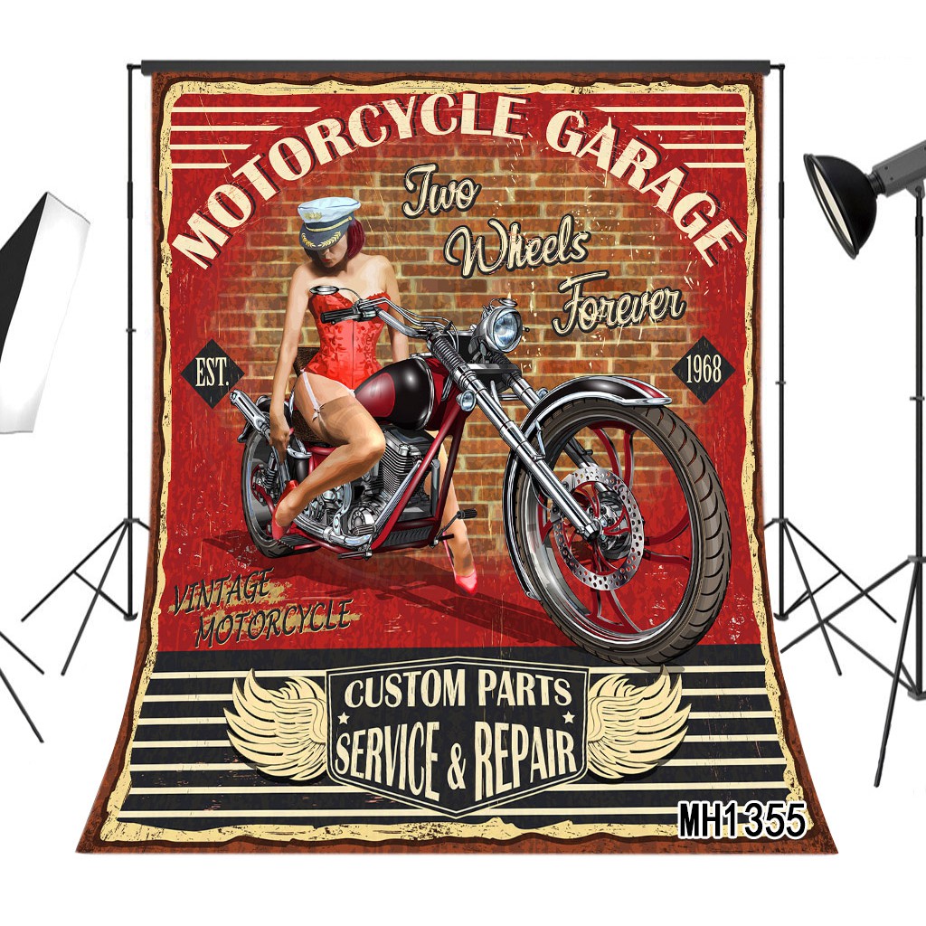 5x7ft Motorcycle Garage Themed Backdrop Photography Kid S Birthday