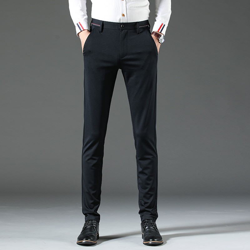 Men Dark blue Formal Slim fit suit Pants Business Ankle Korean Casual ...