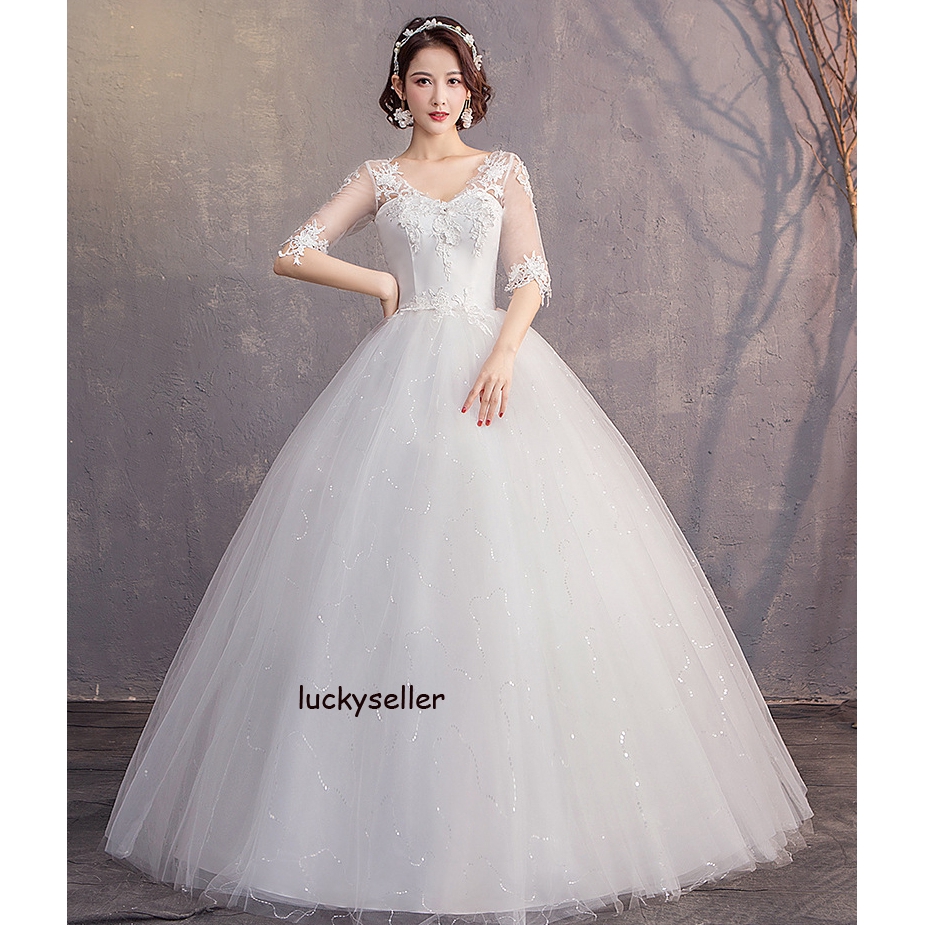 2 Colors S 6xl Korean Beauty Elegant A Line Tulle Wedding Dress Women S Gaun Pengantin Long Bridal Dress Shopee Malaysia