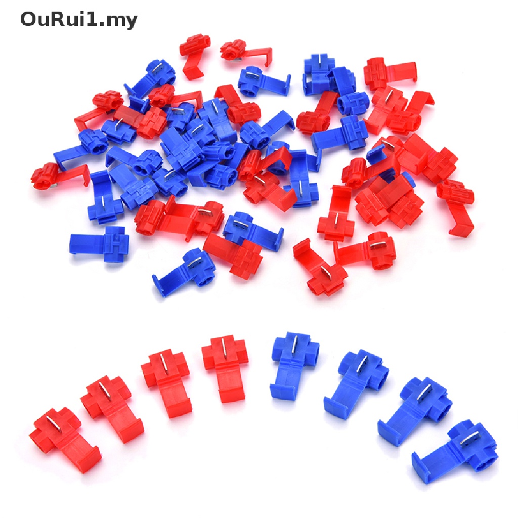 {FCC} 50Pcs Red Blue Snap On Connector Crimp Wire Splicer Terminal Lock