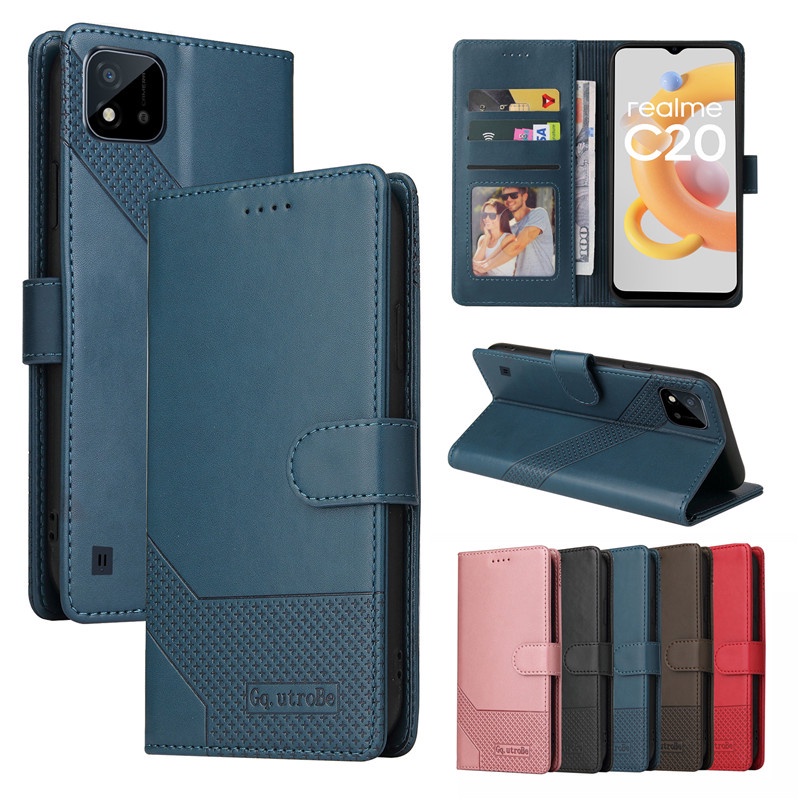 New Casing! OPPO Realme 8 Pro GT C11 C15 C21 C21Y C25Y V13 X7 Pro Blue Flip Stand Card Leather Case Wallet Cover