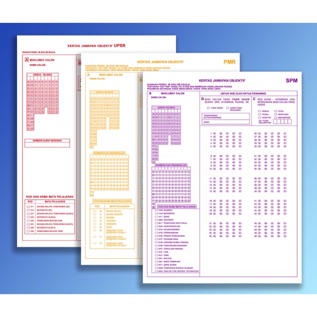 Kertas Jawapan Objektif A4 OMR UPSR/SPM  Shopee Malaysia