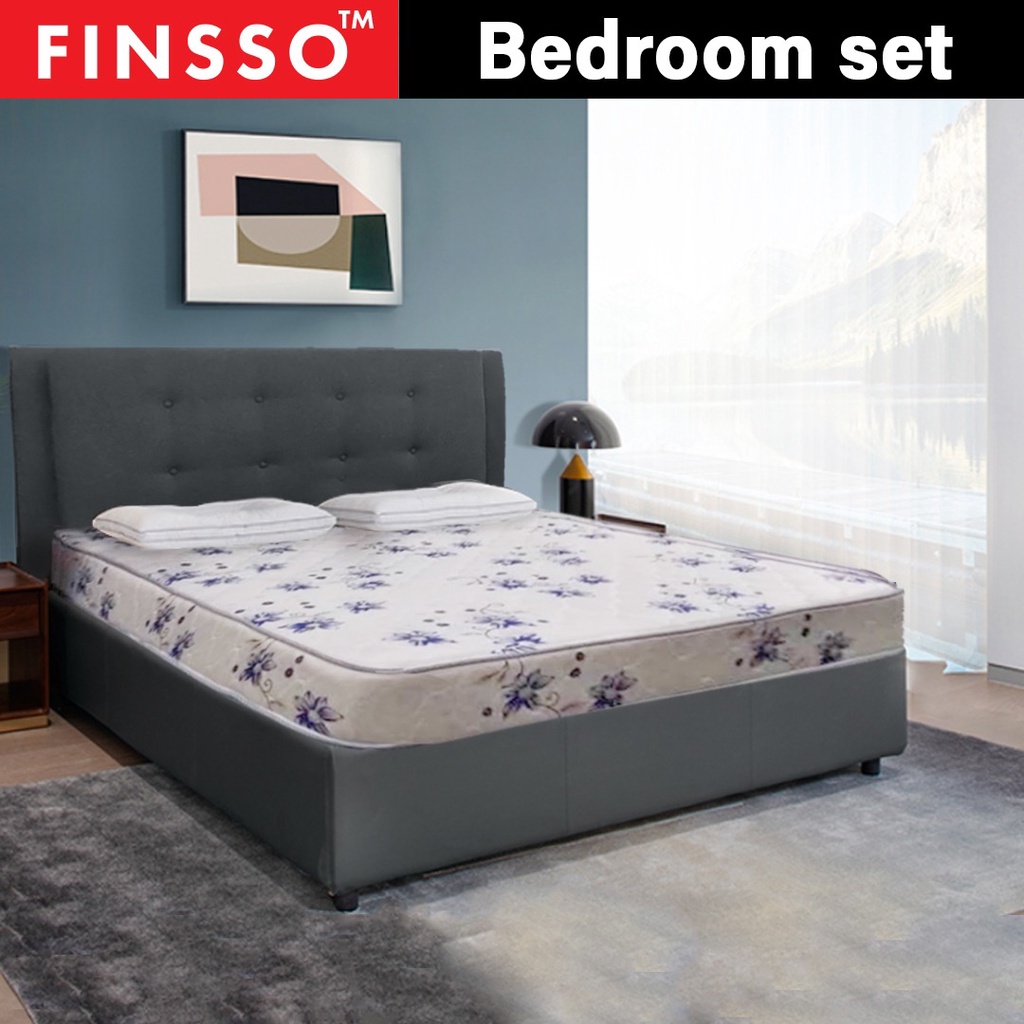 FINSSO: Lius Queen/ Single Divan Bed frame/ Standing Mirror/ 3 Door Wardrobe bedroom set