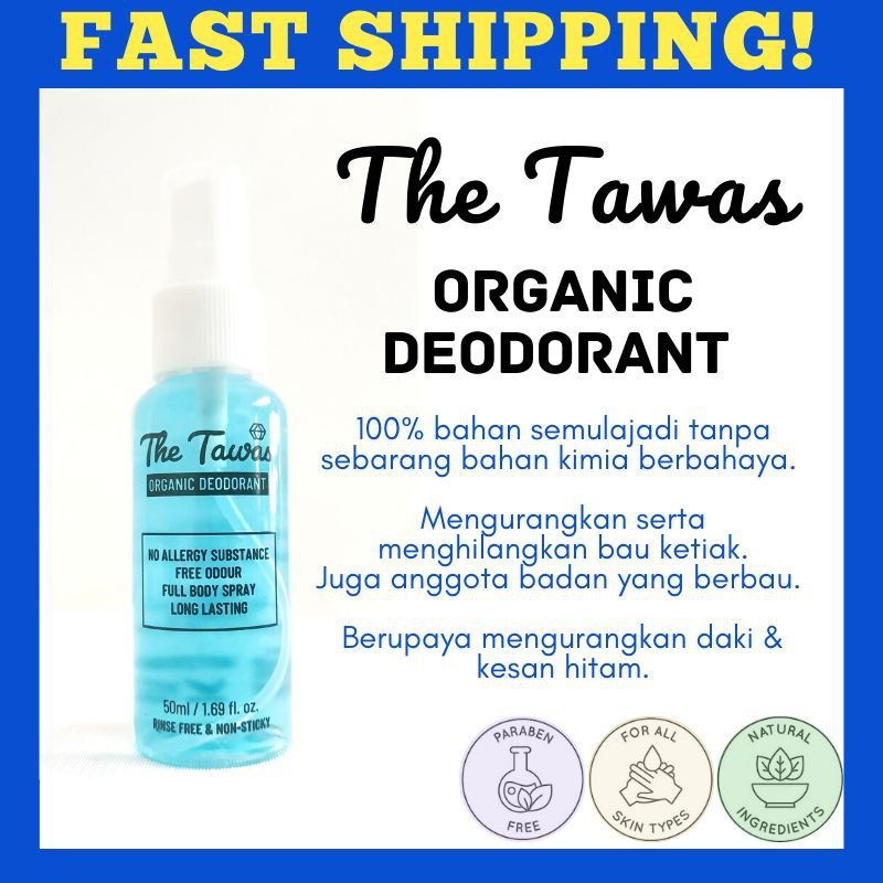 Ubat Ketiak Organic Deodorant Natural The Tawas 50ml Spray Hilang Bau Badan Ketiak MAGIC