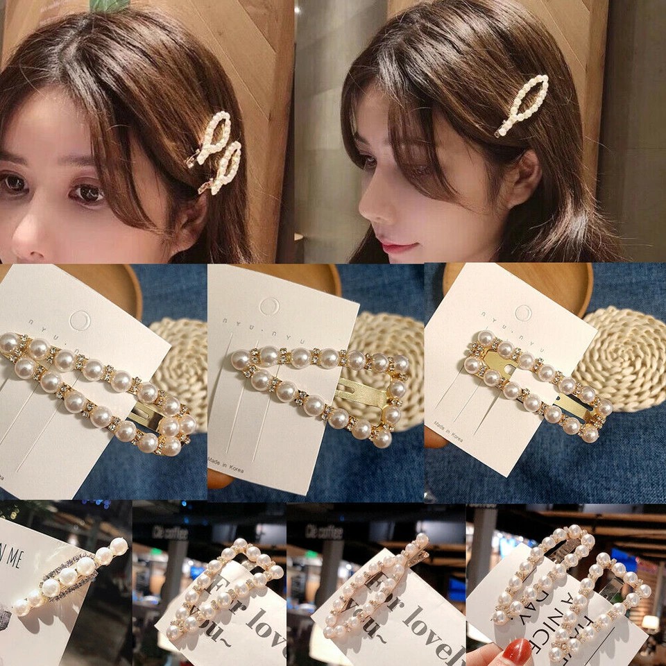 2019 Ladies Girl Elegant Pearl Crystal Hair Clip Side Snap