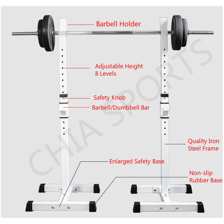 Adjustable Squat Rack Barbell Stand Weightlifting Split Gym
