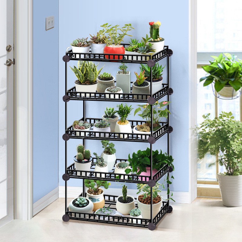 Floor To Ceiling Multi Layer Wrought Iron Rack Flower Stand Living