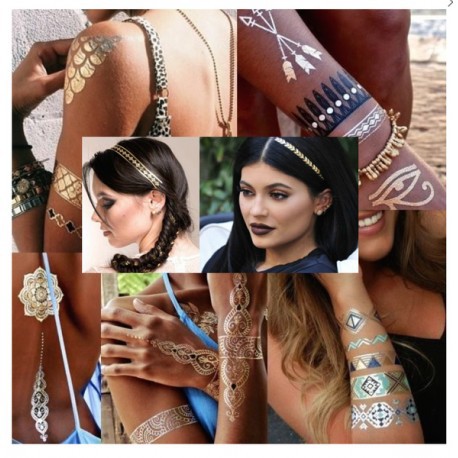 Metallic Tattoo-Jewelry Henna Bohemian Tribal Spirituality Bridal Wedding Illustrative-Creative Art Craft-Face Body Hair