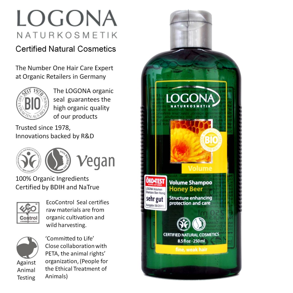 Logona Volume Shampoo Honey Beer For Fine Weak Hair 250ml