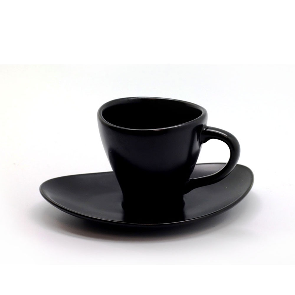 (Set of 2) Artisan Designer Porcelain Matte Black Espresso Coffee Tea Cup & Saucer Set, 80ml