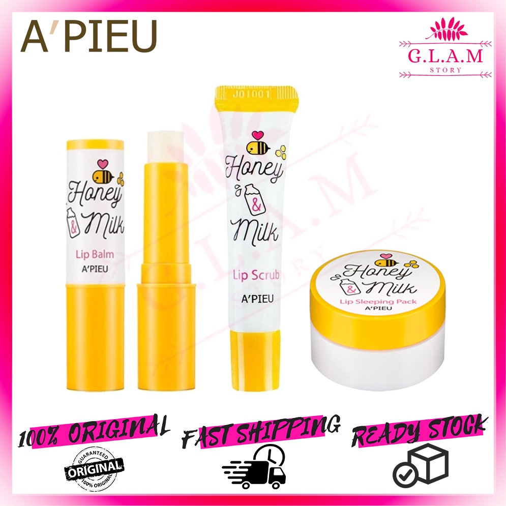 APIEU Honey & Milk Lip Scrub 8ml / Lip Balm 3.3g / Lip Sleeping Pack 6