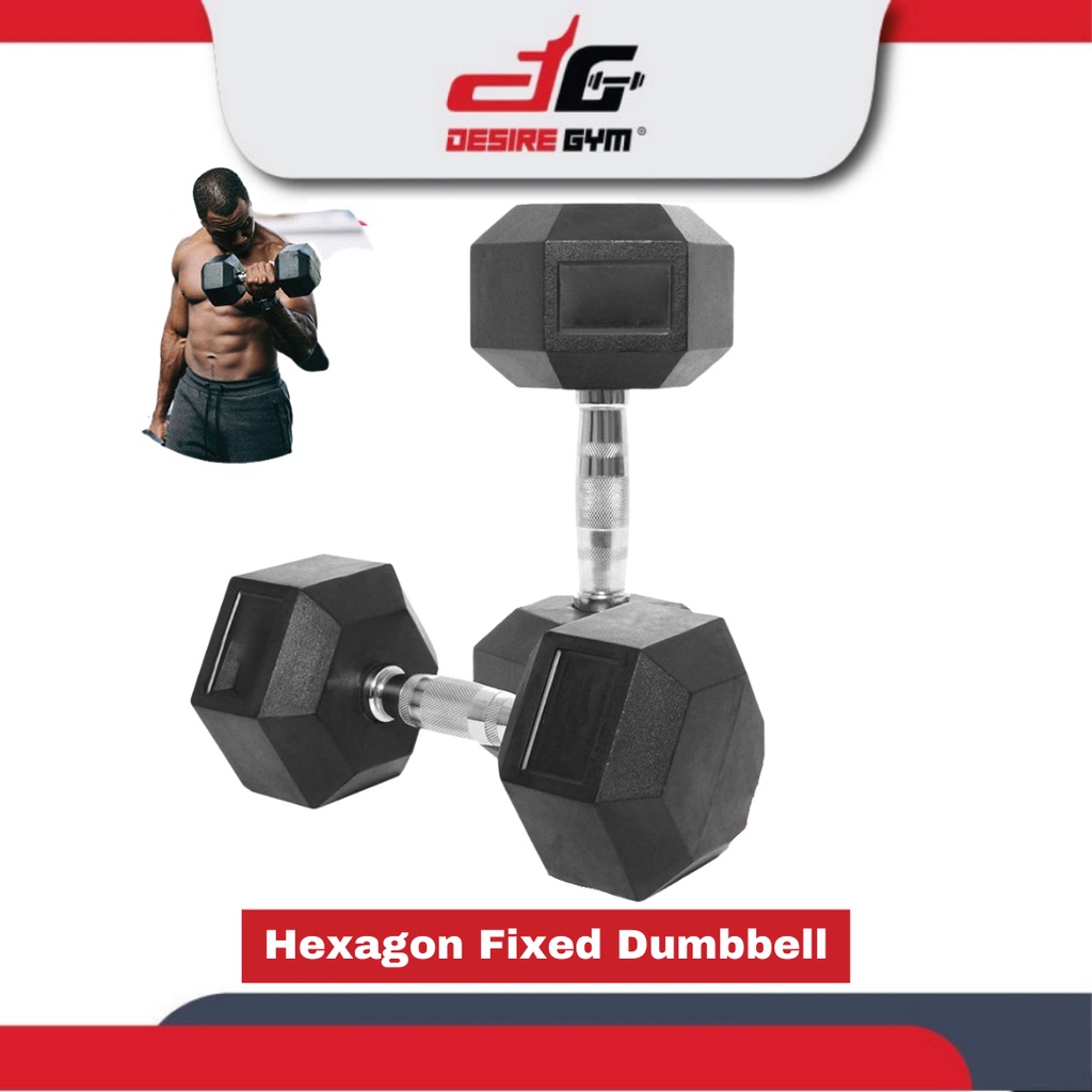 Desire Gym RubberCoated Hexagon Dumbbell High Weight Lifting Strength