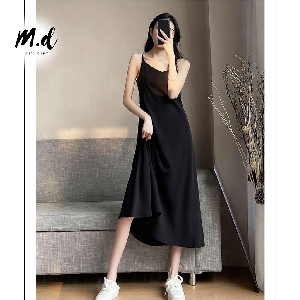 Silk Spaghetti strap Dress, Long, Black, White Two-Wire Dress ...