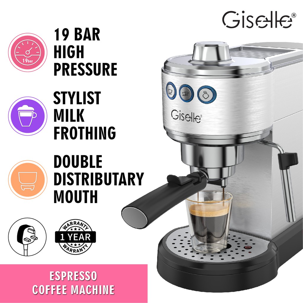 19Bar Giselle Espresso Coffee Milk Bubble Maker Machine with Milk Frothing (1350W) KEA0333