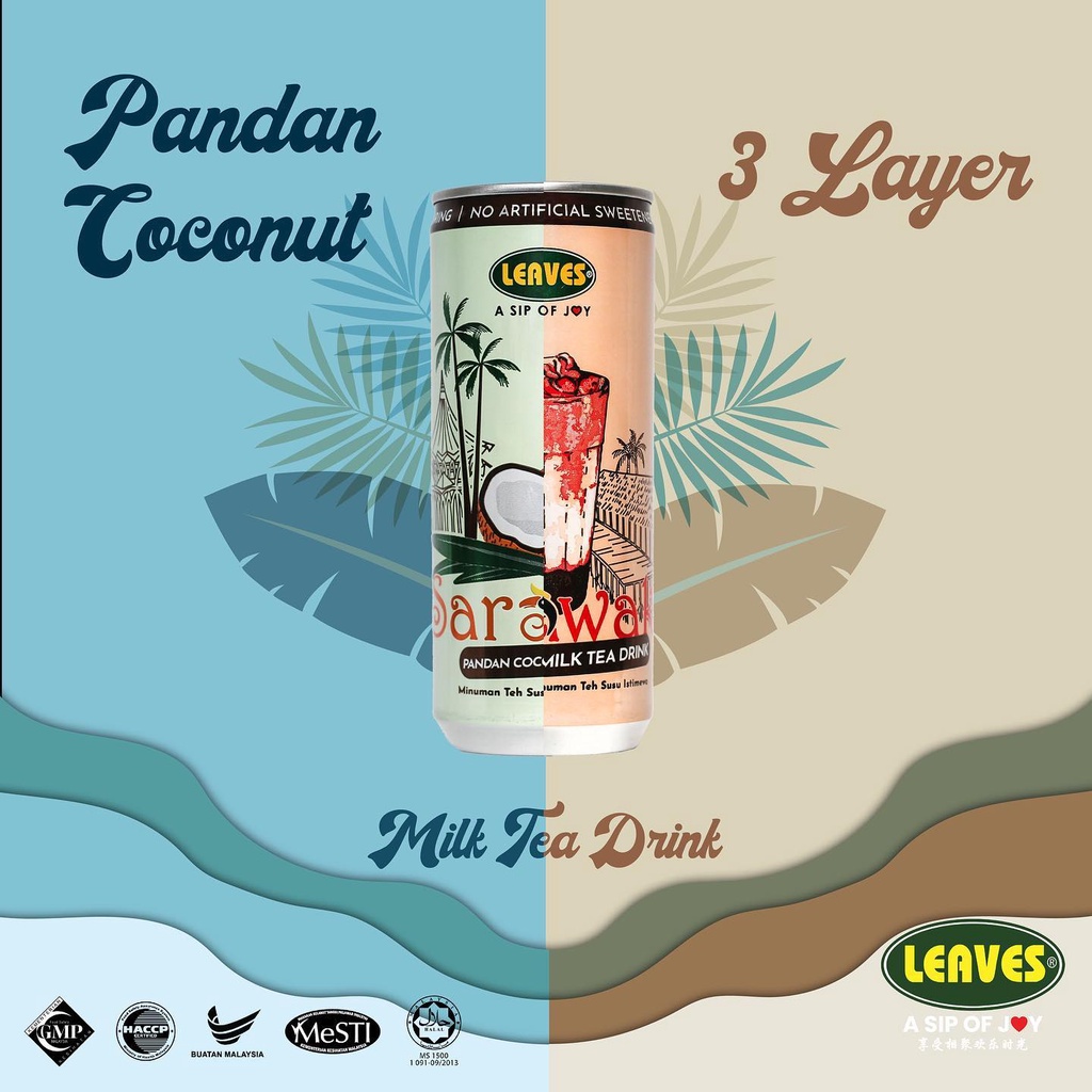 [HALAL] LEAVES Sarawak Three Layer Milk Tea 240ml / Sarawak Pandan