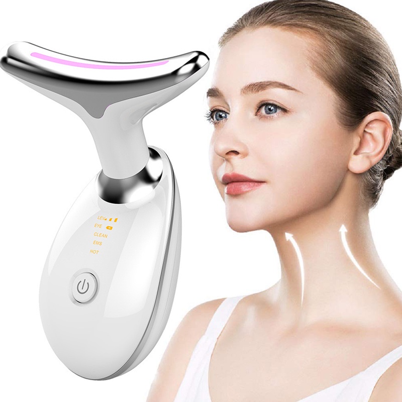 Neck Face Beauty Device 3 Colorful LED Lights Photon Therapy Skin Tighten Anti Wrinkle Facial Tools