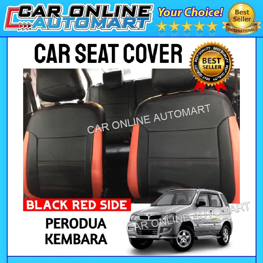 PERODUA KEMBARA Waterproof Car Seat Cover PVC SHINING Black Red Side
