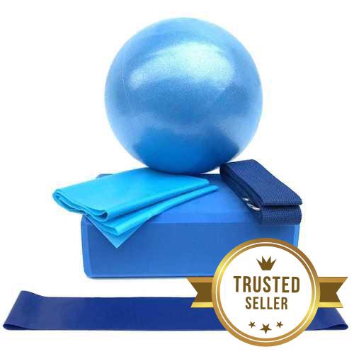 5pcs Yoga Equipment Set Include Yoga Ball Yoga Blocks Stretching Strap Resistance Loop Band Exercise Band Blue